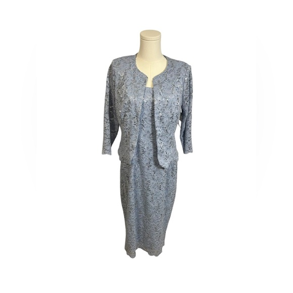 Alex Evenings Sequined Lace Sheath Dress + Jacket Hydrangea Blue NWT 2PC Sz 8 - Picture 1 of 16